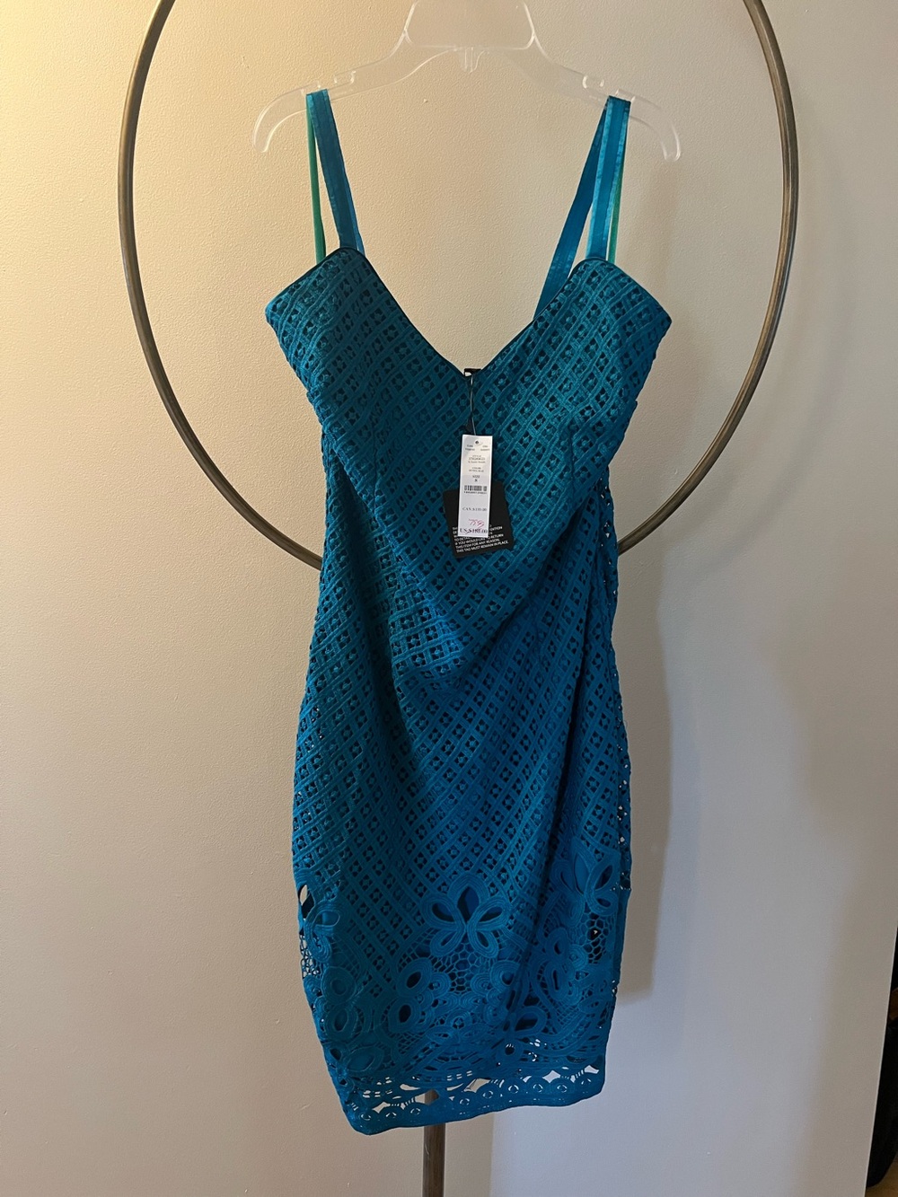 Teal Lace Sheath Dress with Spaghetti Straps WHBM